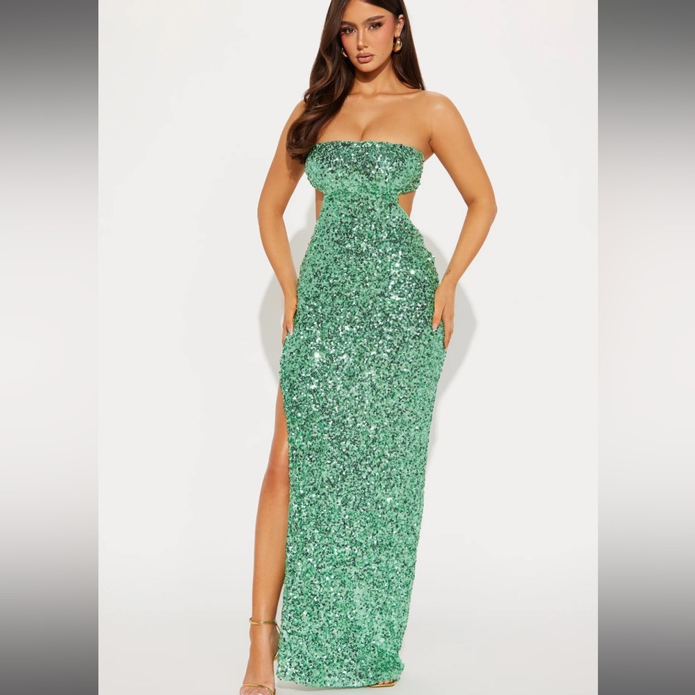Green Sequin Strapless Gown